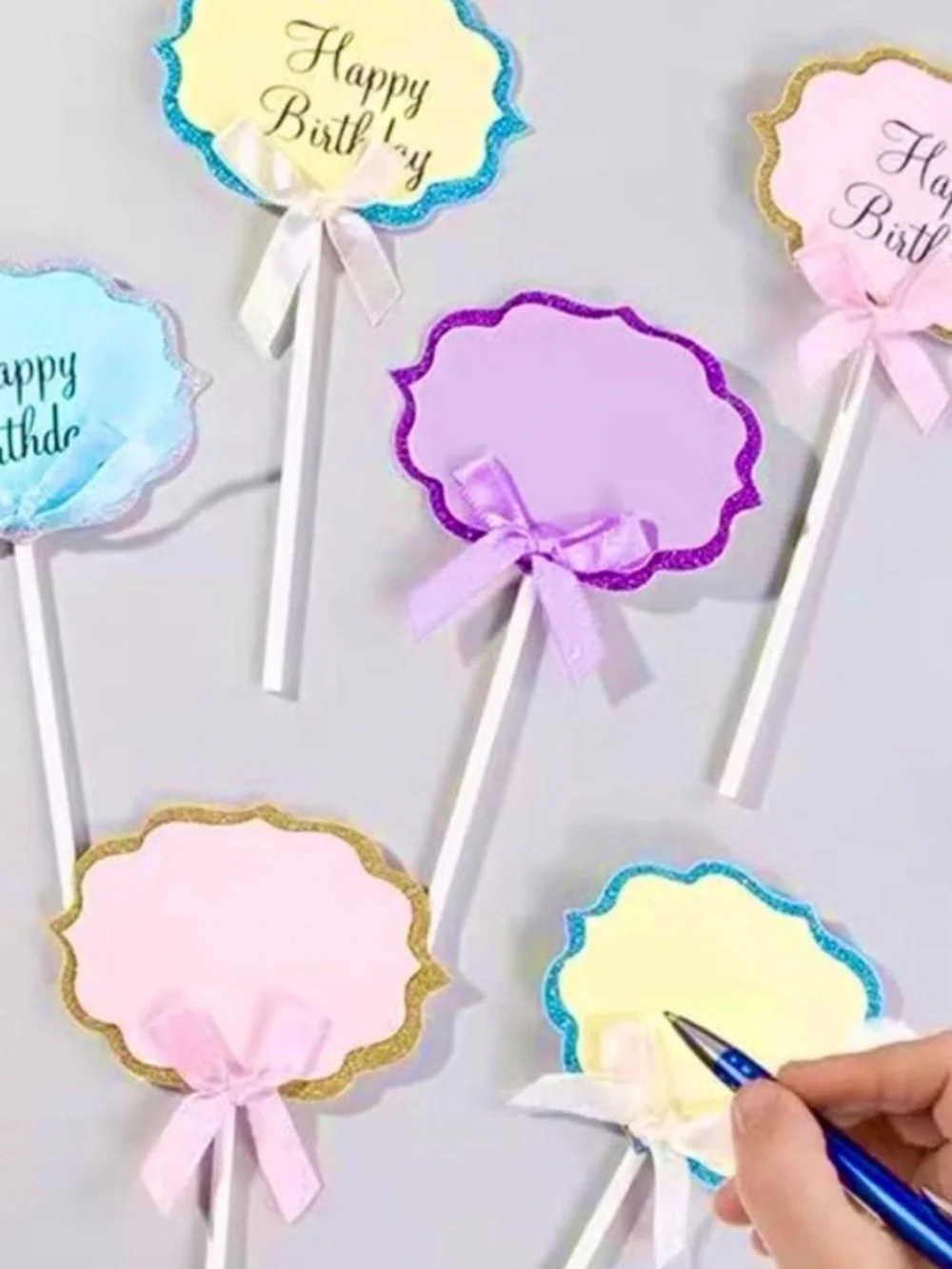 💞 New Pack of 10 Pink & Gold Glitter Buffet Food Label Cupcake Toppers